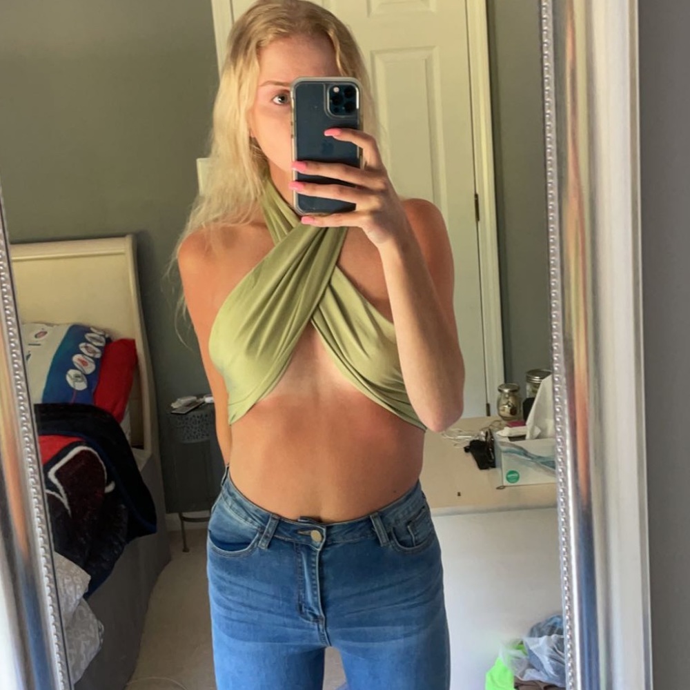 Green tie back halter top
